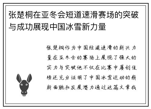 张楚桐在亚冬会短道速滑赛场的突破与成功展现中国冰雪新力量