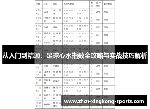 从入门到精通：足球心水指数全攻略与实战技巧解析